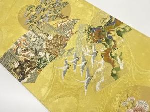 引箔地紙に平安貴族・松・群鶴・流水模様織出し袋帯